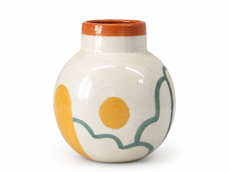 Vase motif abstrait Jaune Orange Vert