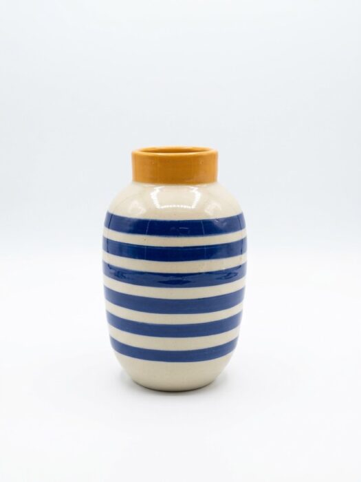 Petit Vase de table rayé bleu