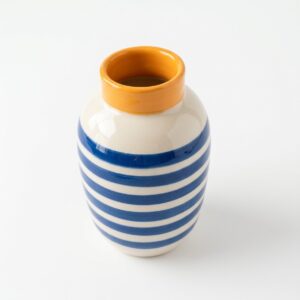 Petit Vase de table rayé bleu
