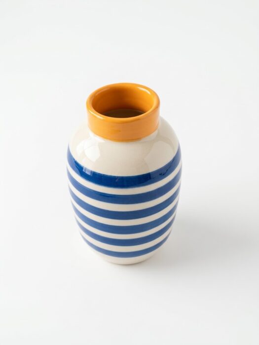 Petit Vase de table rayé bleu
