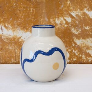 Vase motif abstrait Jaune et bleu - Col bleu