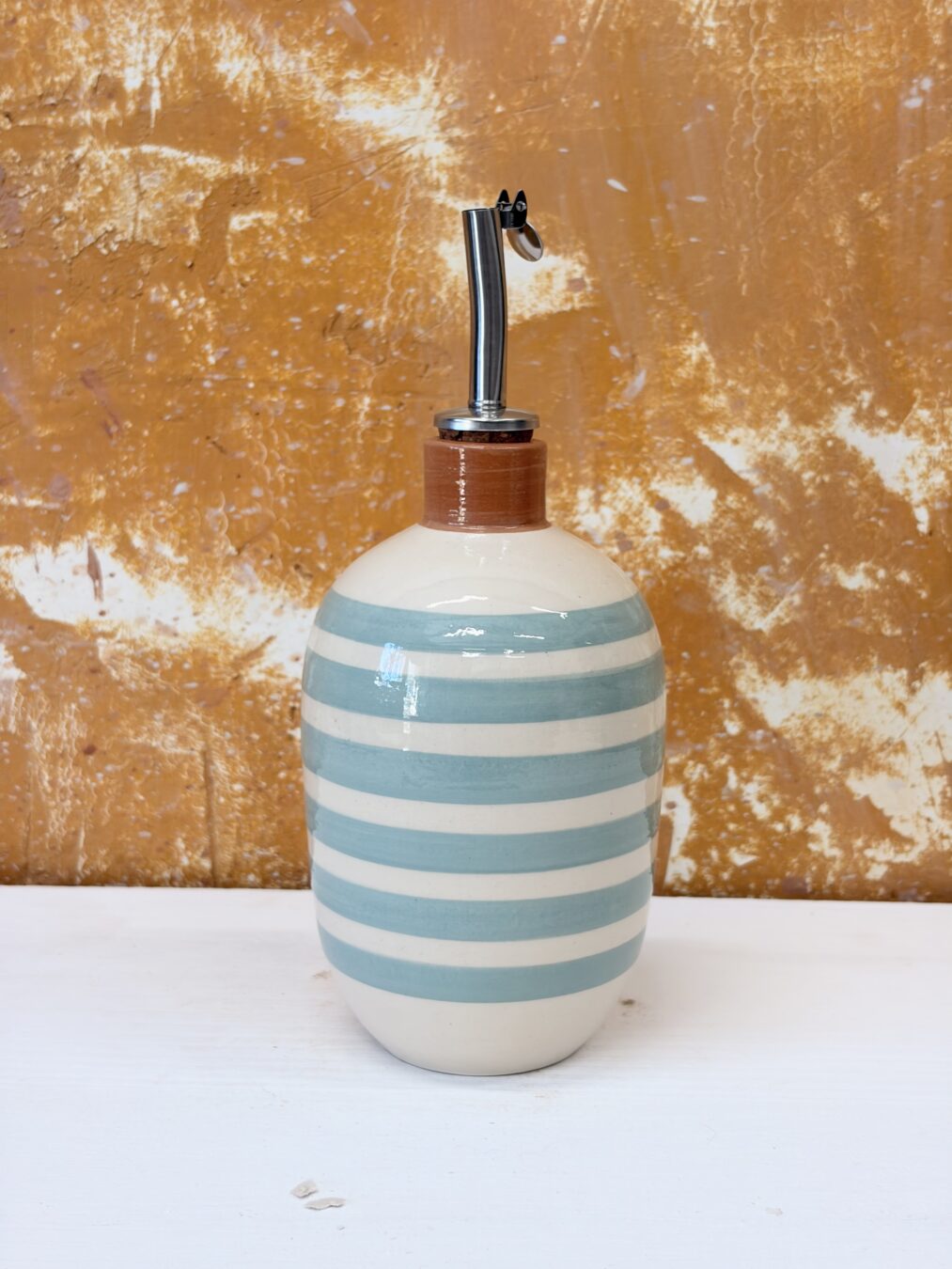 Huilier artisanal rayée Celadon et Orange