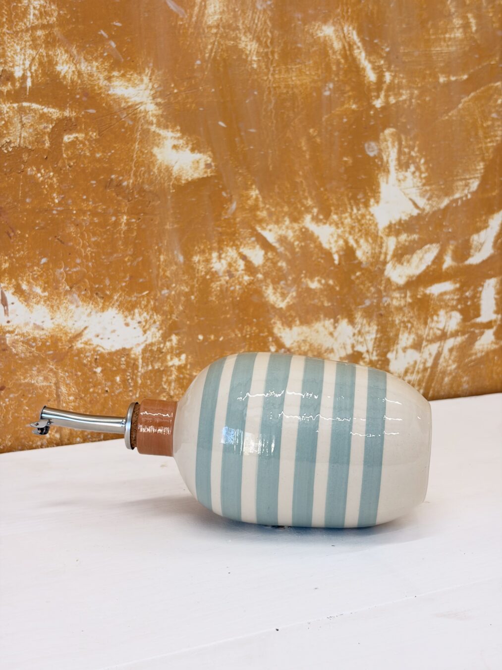 Huilier artisanal rayée Celadon et Orange – Image 2