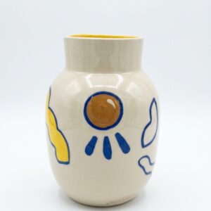 Vase motif abstrait jaune et bleu