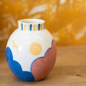 Vase motif abstrait Jaune bleu et rose #2