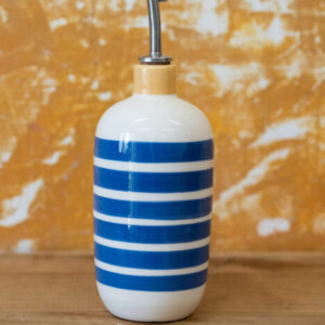 Huilier artisanal en céramique rayée bleu et blanc